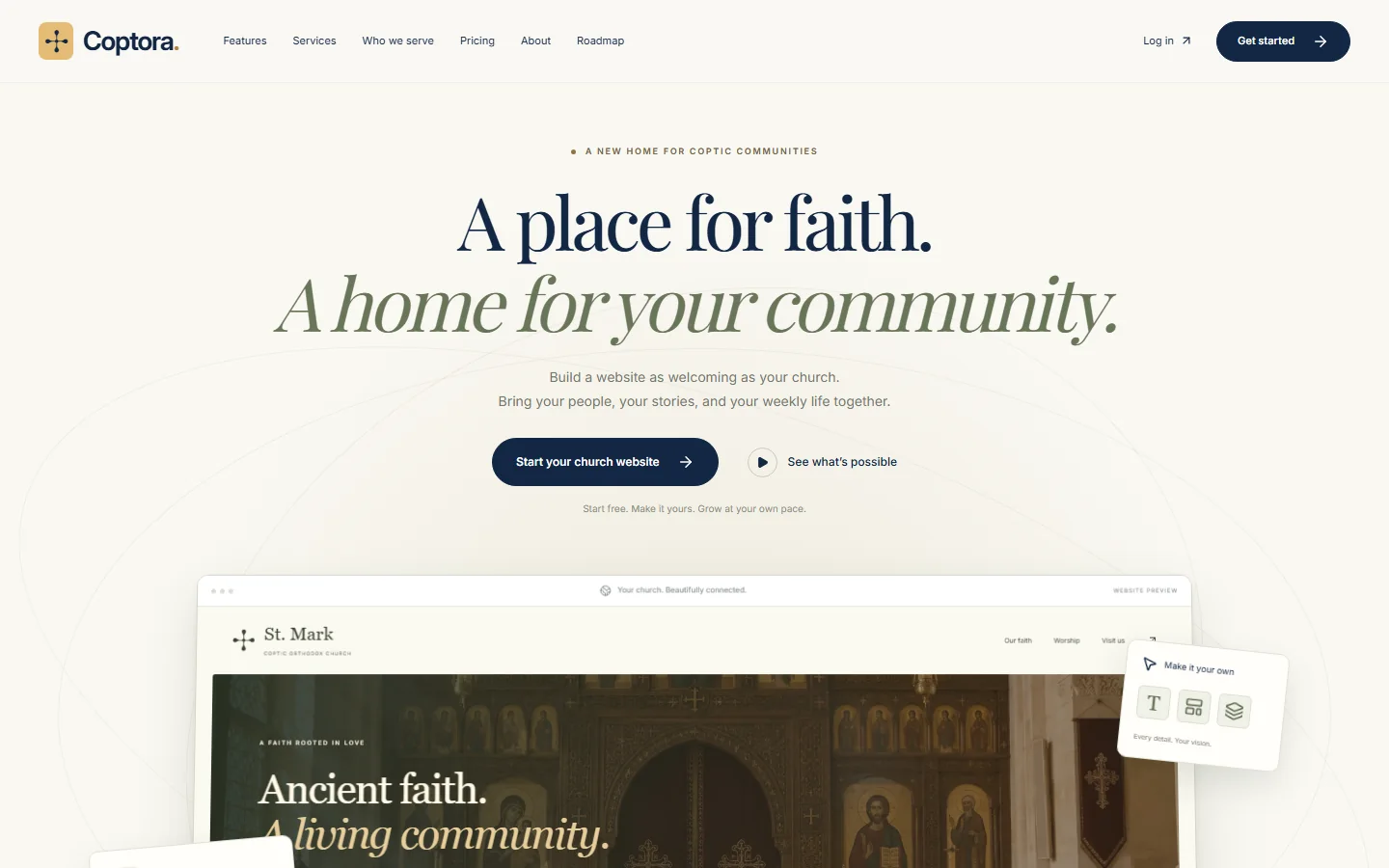 Screenshot of the public Coptora website