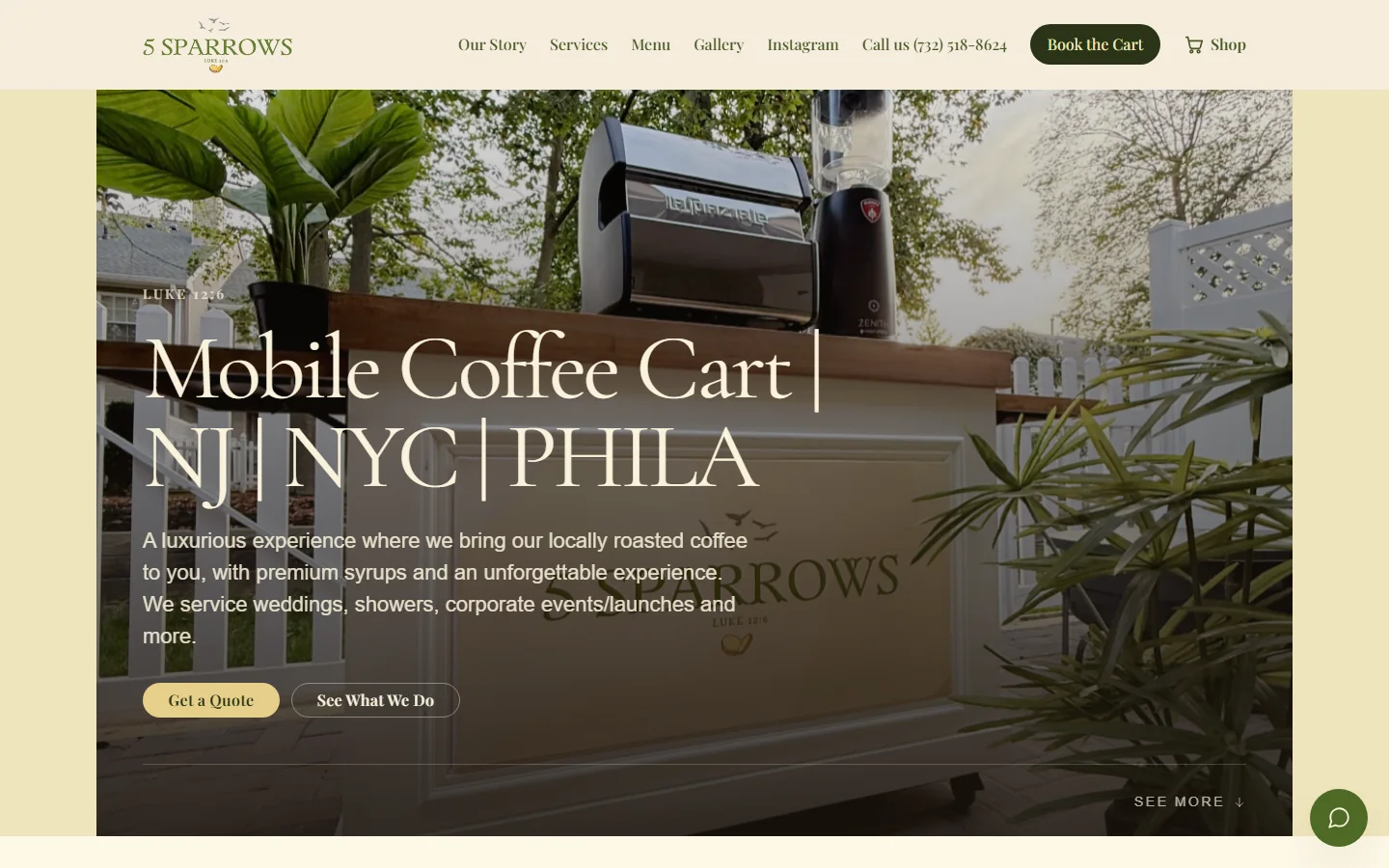 Screenshot of 5 Sparrows Coffee website