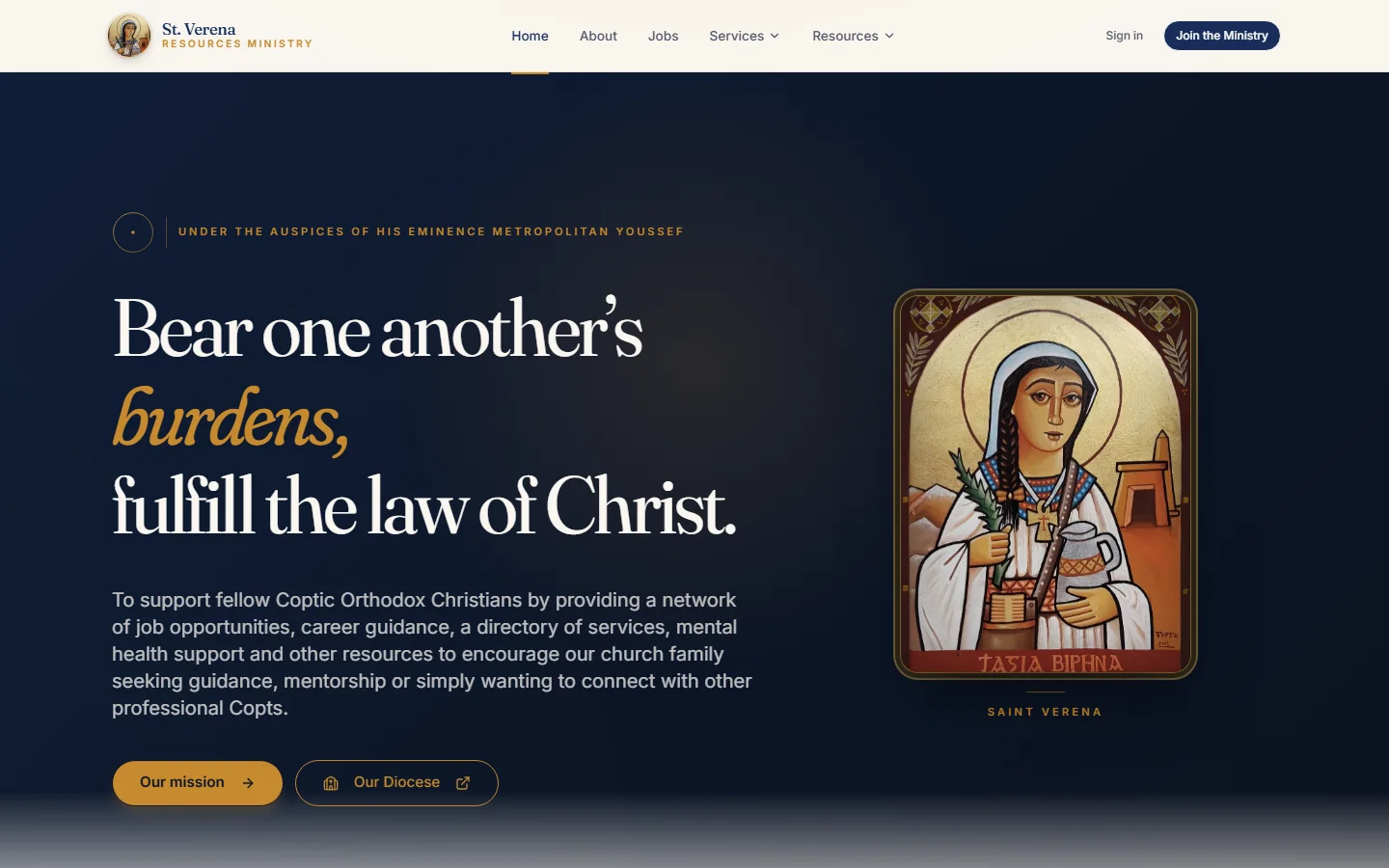 Screenshot of the public St. Verena Resources Ministry website